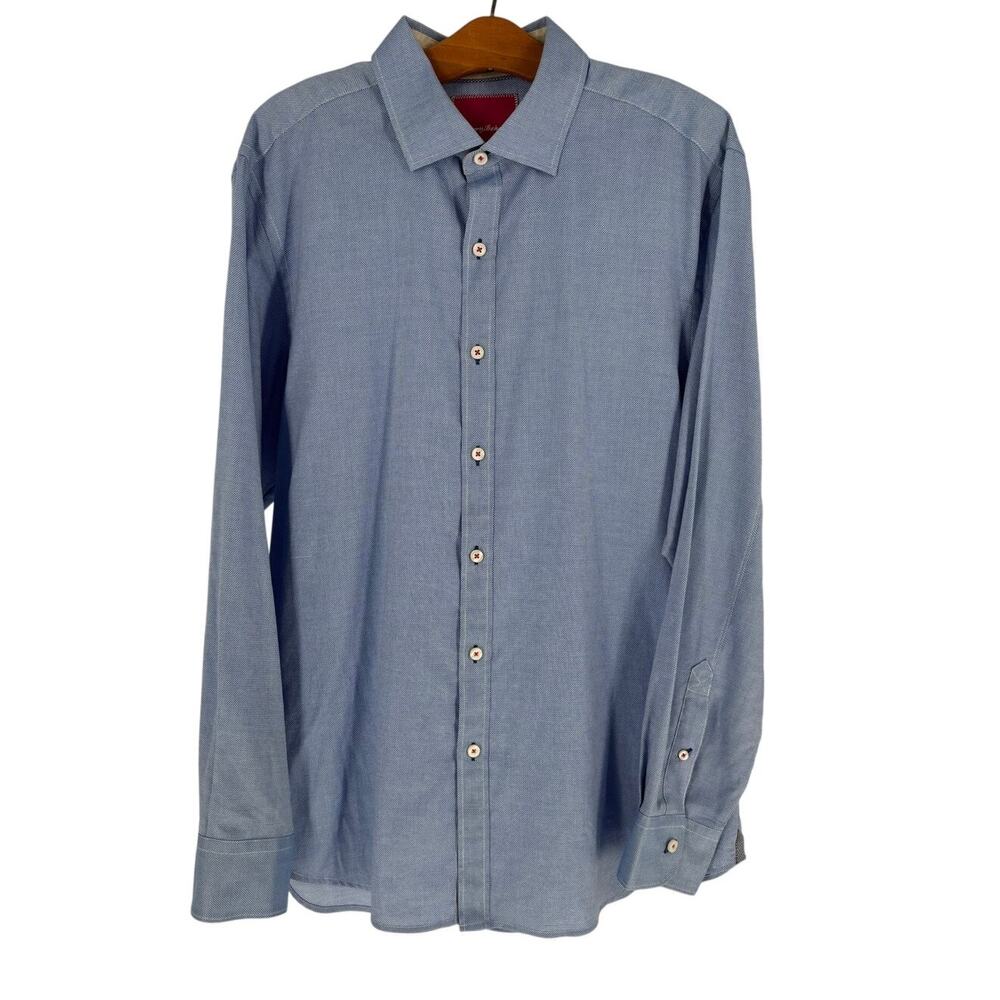 Tommy Bahama Island Modern Fit Button-Up Shirt Mens M Blue Long Sleeve Cotton